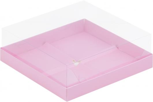 Коробка муссовые пирожные (4), розовая матовая, 19*19*8 см с пластиковой крышкой 