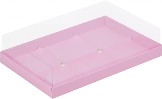 Коробка муссовые пирожные (6), розовая матовая, 30*19,5*8 см с пластиковой крышкой 