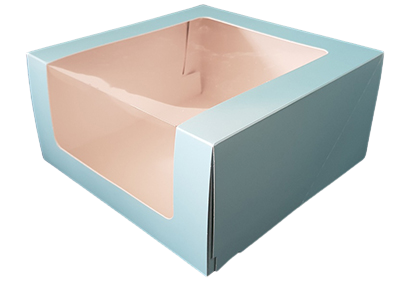 Коробка для торта 23,5 см*23,5 см*11,5 см с окном голубой