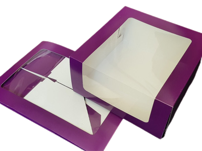 Коробка для торта 23,5 см*23,5 см*11,5 см с окном фиолетовый