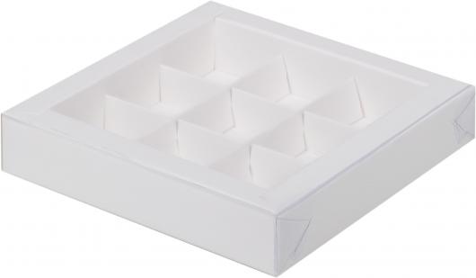 Коробка для конфет белая с пластик крышкой 15,5 *15,5 *3 см (9)