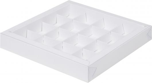 Коробка для конфет белая с пластик крышкой 20*20*3 см (16)