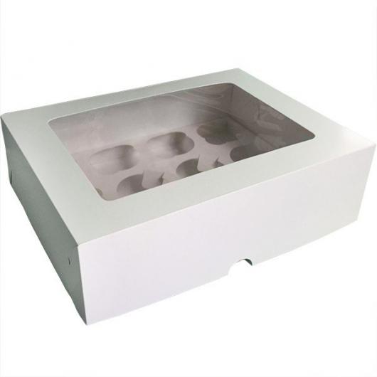 Коробка из гофрокартона на 12 капкейков белая с окном