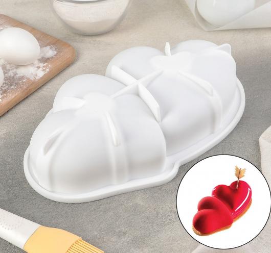 Форма для муссовых десертов и выпечки Доляна «Влюблённые сердца», 27×17 см, цвет белый