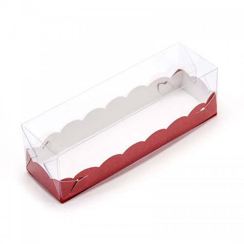 Коробка для макаронс на 6 шт 19 см*5,5 см*5,5 см красная с пластиковой крышкой