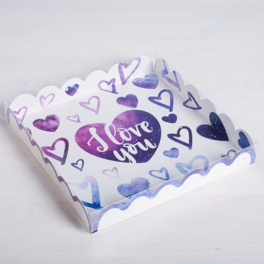 Коробка для кондитерских изделий с PVC-крышкой I love you, 21 × 21 × 3 см