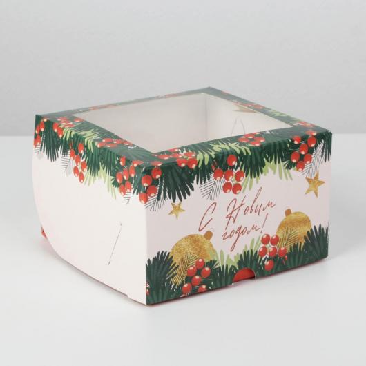 Коробка для 4 капкейков «Новогодний подарок» 16 х 16 х 10см