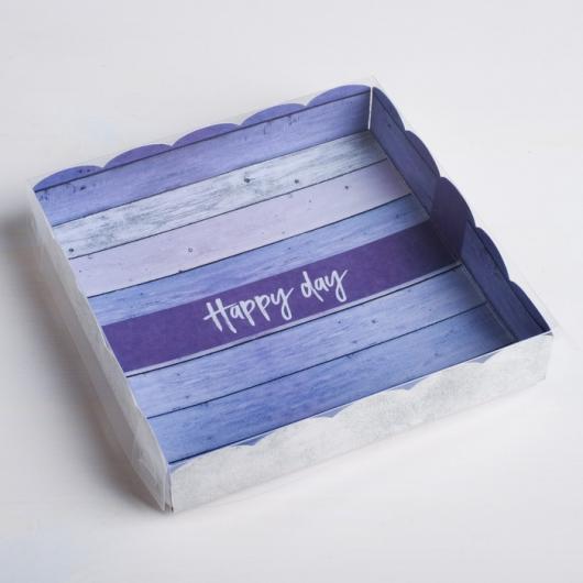 Коробка для кондитерских изделий с PVC-крышкой Happy day, 15 × 15 × 3 см