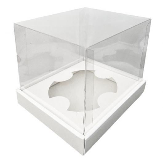 Коробка для кулича 16х16х20 см белая с прозрачным куполом