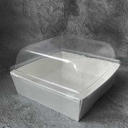 Коробка для торта БЕНТО БЕЛАЯ с прозрачной крышкой 14 см*14*см*9 см