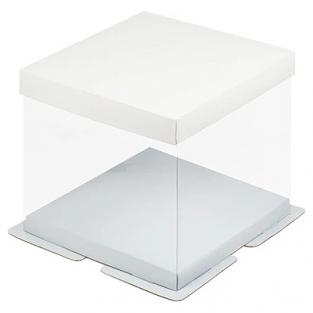 Коробка для торта с пластиковой крышкой ПРЕМИУМ 15*15*14 см белая