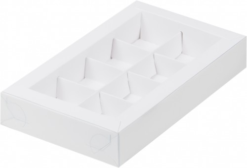 Коробка для конфет белая с пластиковой крышкой 19*11*3 (8) 