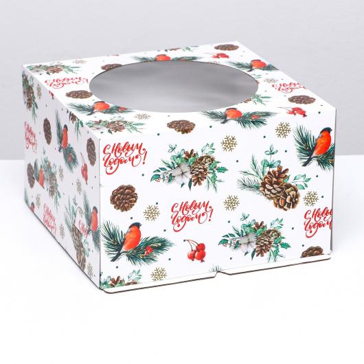 Коробка для торта 30 см*30 см*19 см Снегири Акварель
