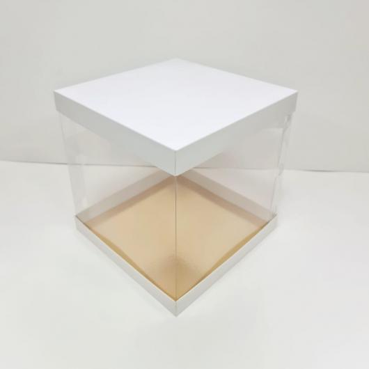 Коробка для торта прозрачная с подложкой 23,5*23,5*24 см белая