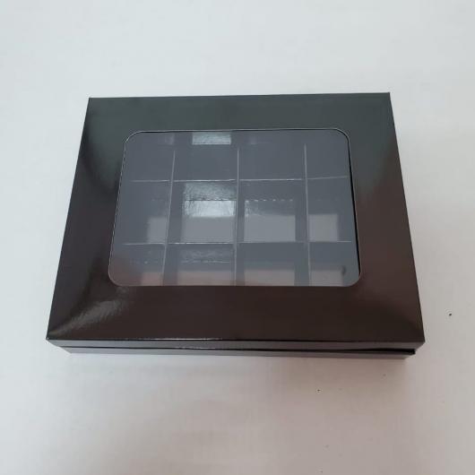 Коробка для конфет черная с окном 20х16,6х3,7см (12)