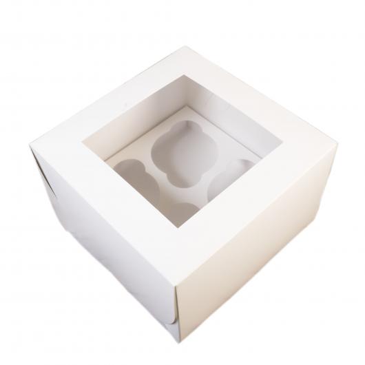 Коробка на 4 капкейка белая с окном
