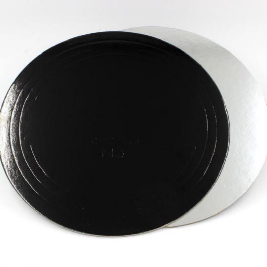 Подложка для торта 22 см плотность 3,2 мм черный/серебро