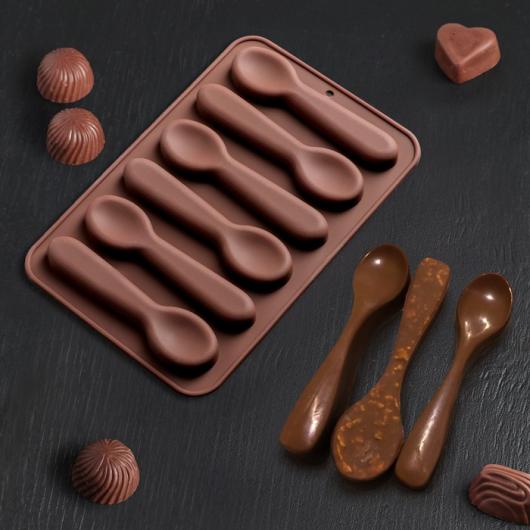 Форма для льда и шоколада «Ложечки», 6 ячеек, цвета МИКС