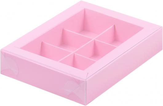 Коробка для конфет розовая матовая с пластик крышкой 15,5 *11,5 *3 см (6)