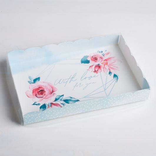 Коробка для кондитерских изделий с PVC-крышкой With love for you, 22 × 15 × 3 см