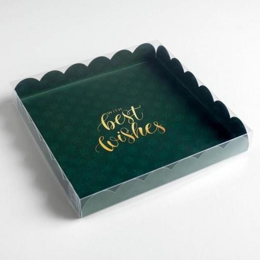 Коробка для кондитерских изделий с PVC крышкой Witn best wishes, 21 × 21 × 3 см